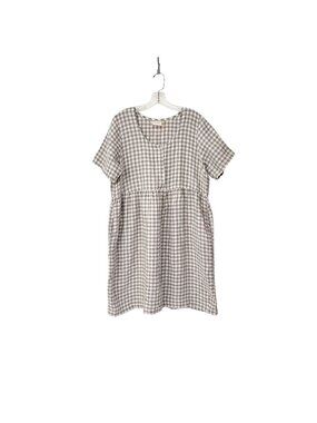 Gingham Linen Dress Tan and White by Conscious Clothing Made in Michigan Size L